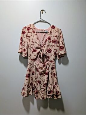 Tobi Blush Pink Floral Tie-Front, Middle Cut Out Mini Dress
